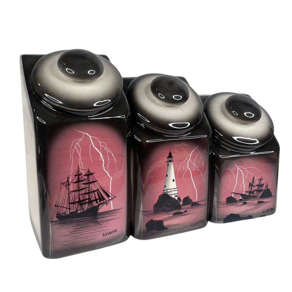 Gl Hooten Kitchen Canister Set 3 Ship Lighthouse Ocean Food Storage Ocean Pink